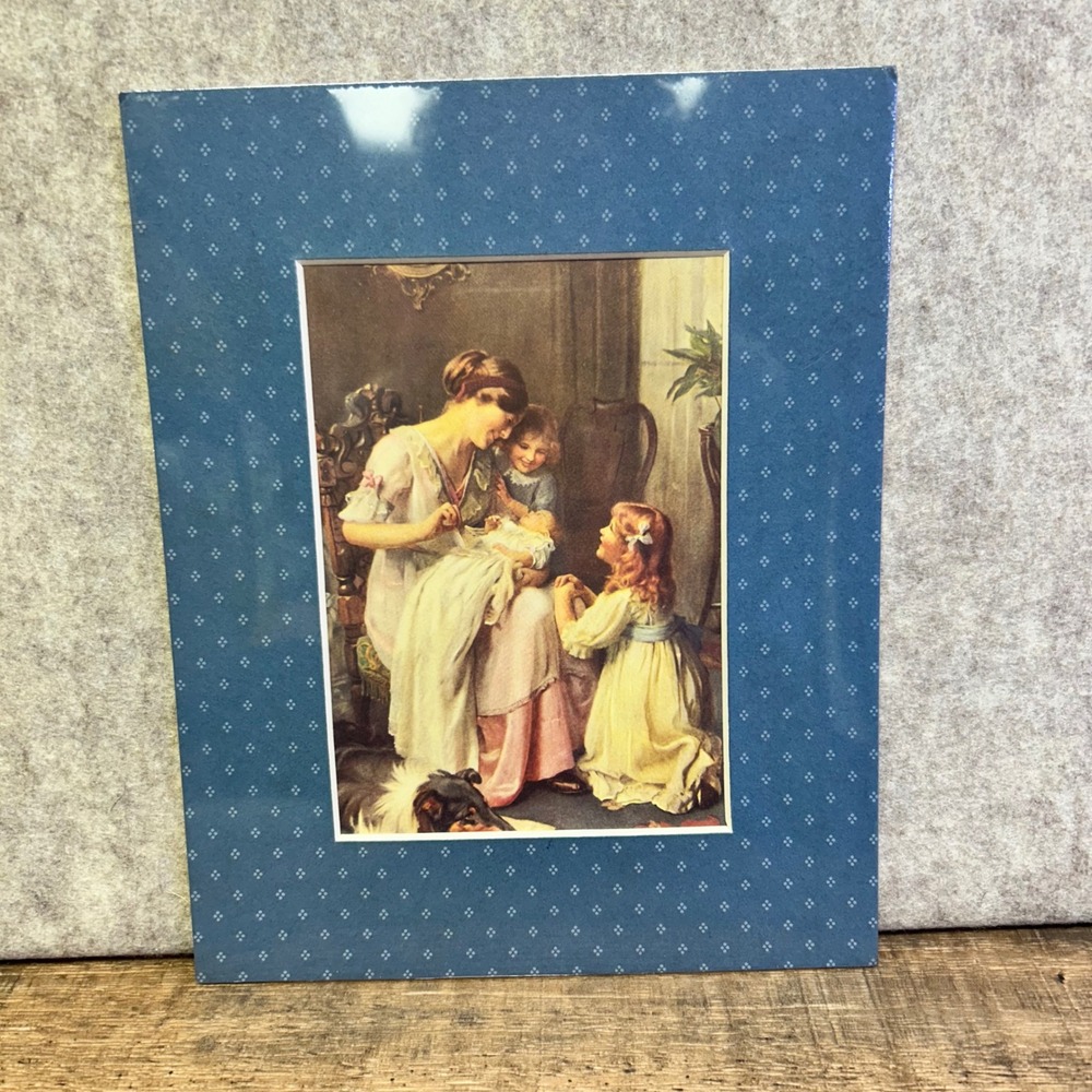 Vintage The Joy of Perfect Love Art Print Matted Blue Dotted Frame Lithograph